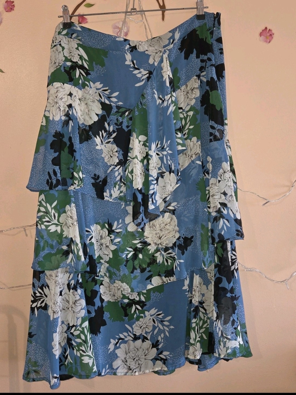 INC International Concepts Blue Floral Asymmetrical Tiered Skirt